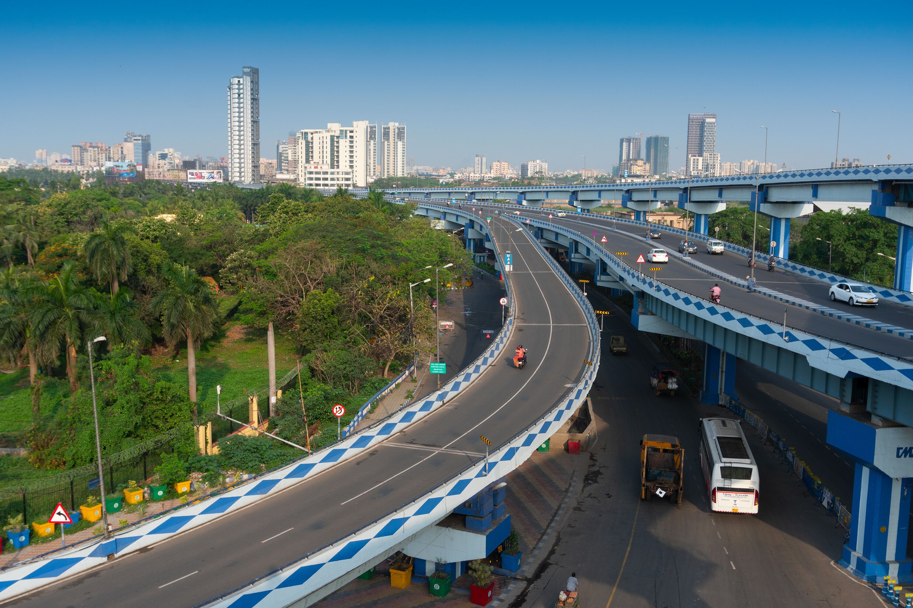 Kolkata, West Bengal,India- January 1st 2016 : Ma or Maa flyover, is a 4.5 kilometer long flyover in Kolkata.. From Alipore to Eastern Metropolitan Bypass of Kolkata. A large traffic is carried daily.