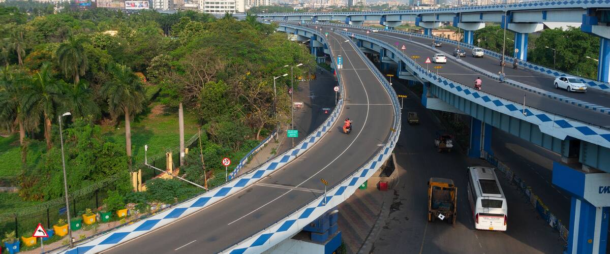 Kolkata, West Bengal,India- January 1st 2016 : Ma or Maa flyover, is a 4.5 kilometer long flyover in Kolkata.. From Alipore to Eastern Metropolitan Bypass of Kolkata. A large traffic is carried daily.