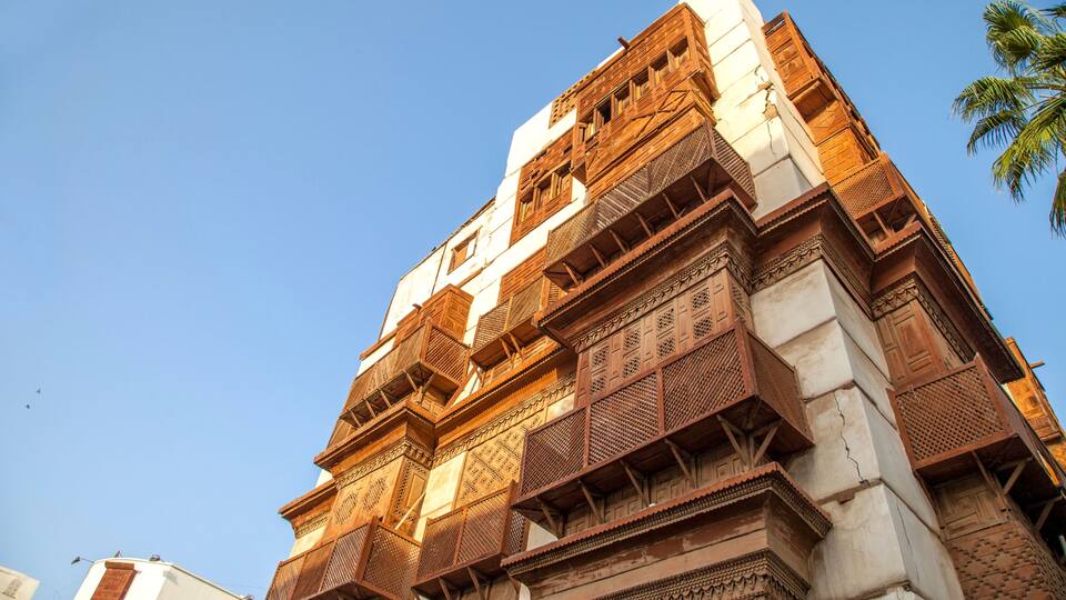 Old city in Jeddah, Saudi Arabia known as Historical Jeddah. Ancient building in UNESCO world heritage historical village Al Balad.Saudi Arabia