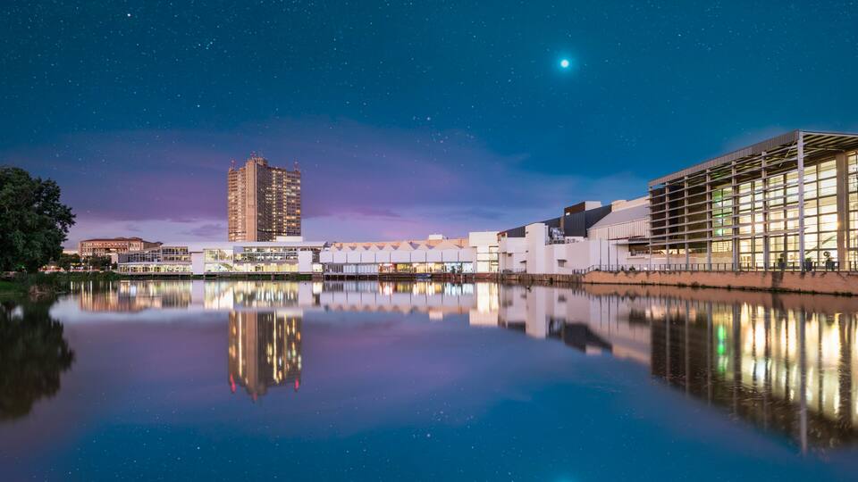 Loch Logan Waterfront at night with stars in the sky in Bloemfontein Free State South Africa