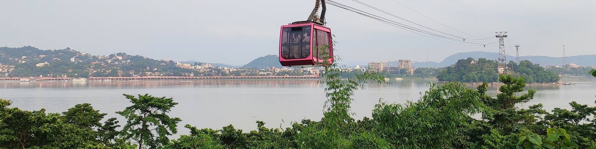 The main ropeway service in Guwahati is the Brahmaputra river ropeway connecting Pan Bazaar to North Guwahati. It’s one of the city’s most popular tourist attractions and offers excellent aerial views