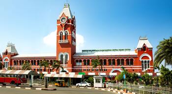 Puratchi Thalaivar Dr. MGR Central railway station,CHENNAI CENTRAL RAILWAY STATION, INDIA, TAMILNADU beautiful view day light blue say