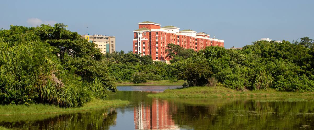 Landscape view of the estuary in the middle of the city, Chennai, India