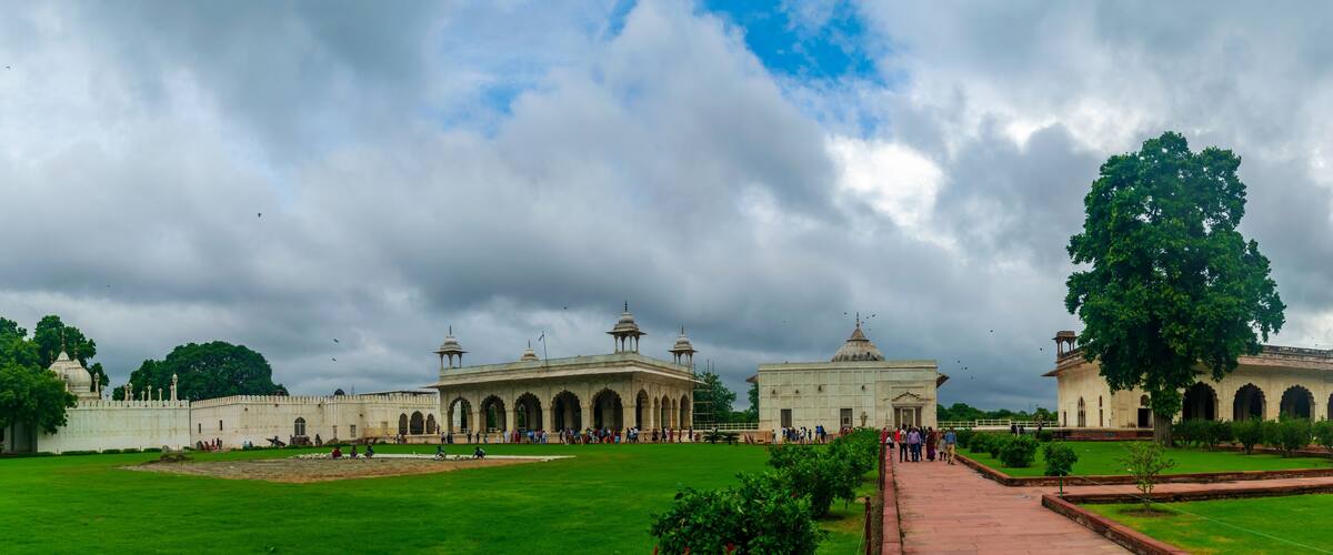 Red Fort, Delhi, India; 16-Aug-2019; a panoramic view of the inner courtyard and garden
