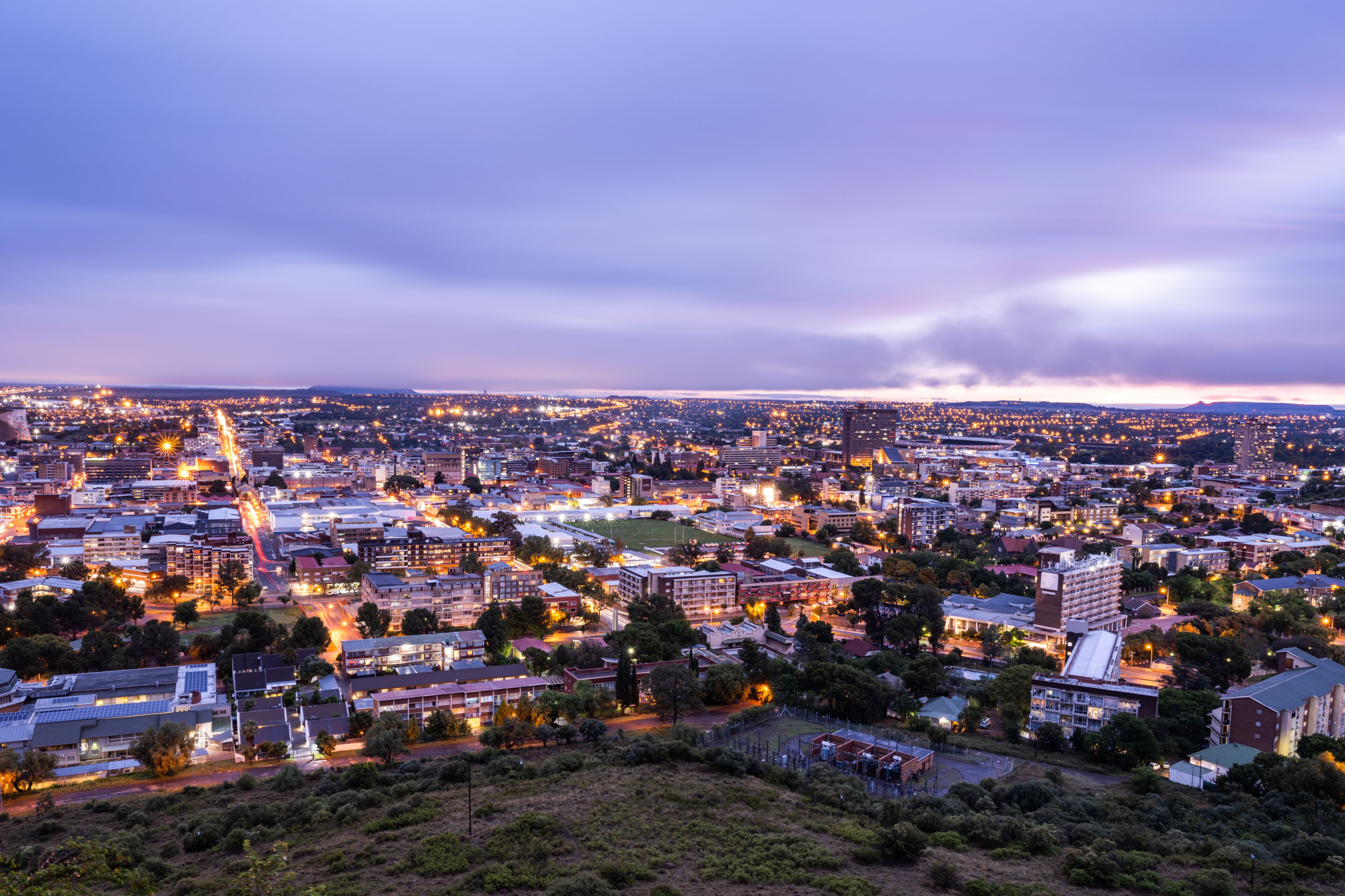 Bloemfontein city lit-up at night in free state south africa