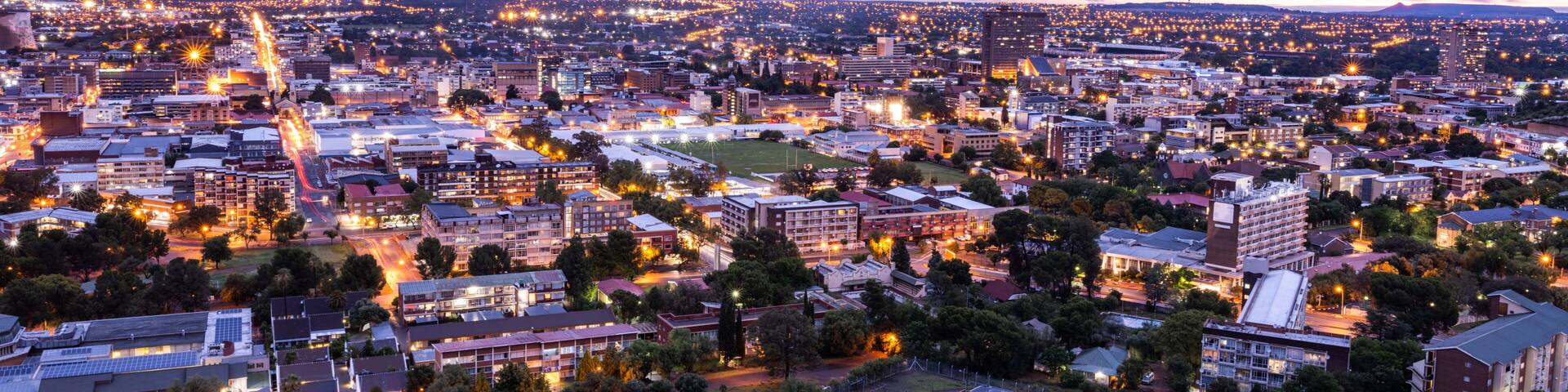 Bloemfontein city lit-up at night in free state south africa