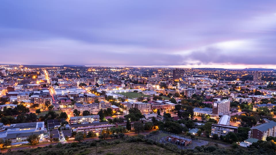 Bloemfontein city lit-up at night in free state south africa
