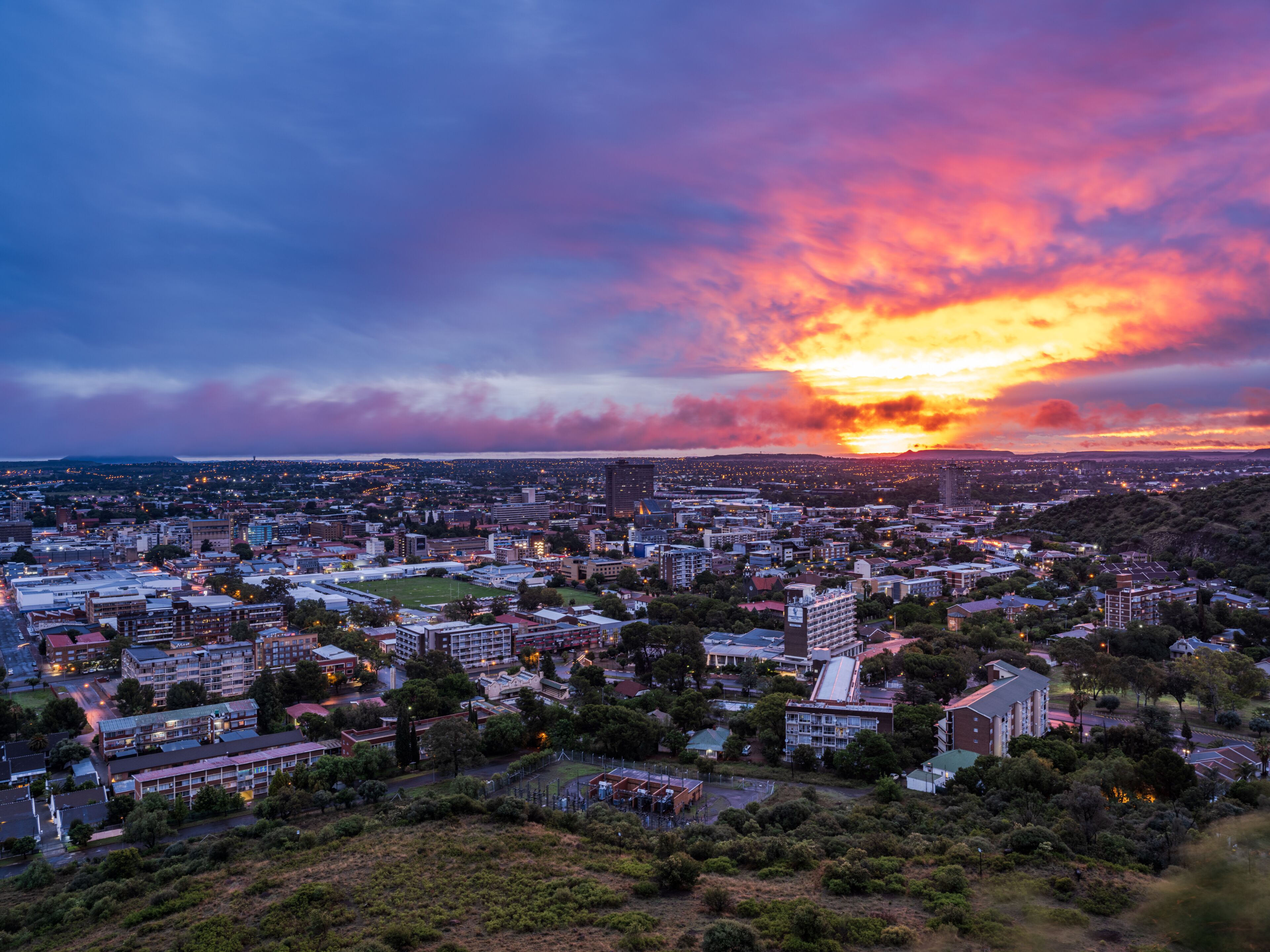 bloemfontein city lights during sunset from Navel hill