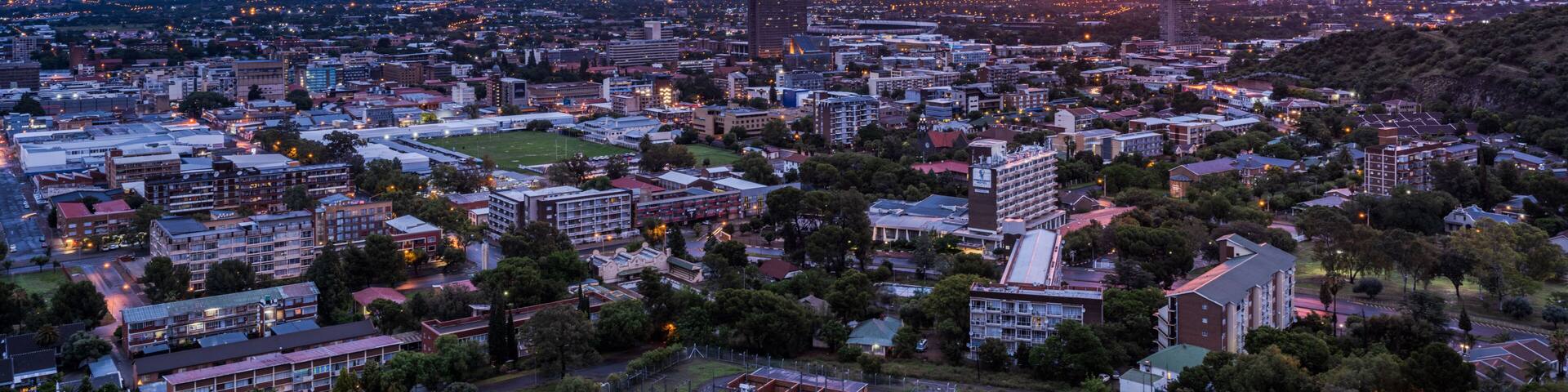bloemfontein city lights during sunset from Navel hill