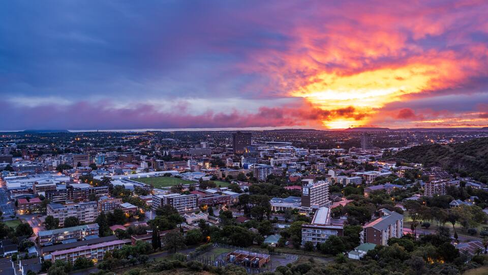 bloemfontein city lights during sunset from Navel hill