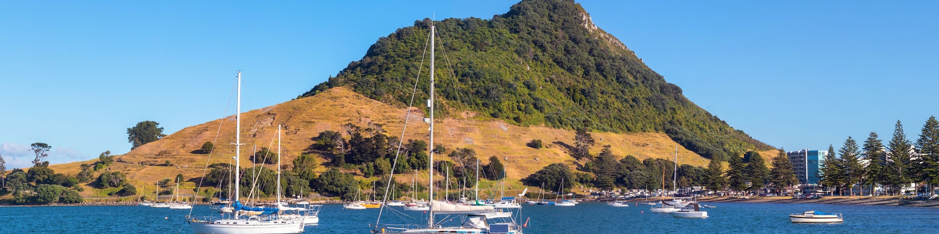 Mount Maunganui and Pilot Bay iconic landscape, panorama, Tauranga, New Zealand
