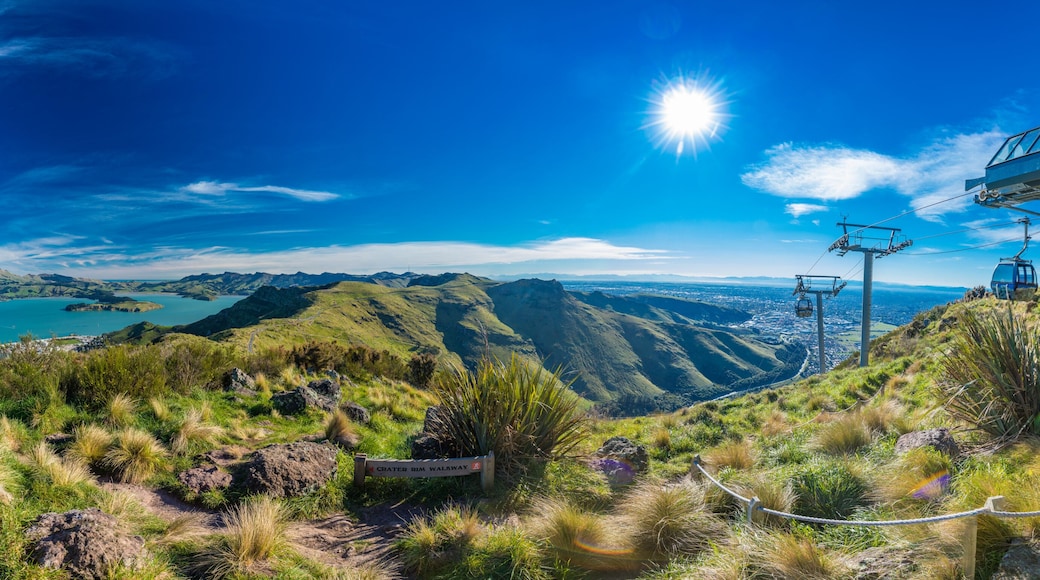 Christchurch Gondola and the Lyttelton port from Port Hills in New Zealand