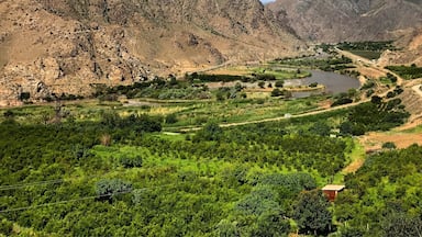 The ribbon of green created by the Aras River stands in stark contrast to the surrounding mountains of the Lesser Caucasus Range. The river provides irrigation to grow pomegranates and serves as the border between Iran (left bank) and Armenia. #lifeatexpedia #armenia #roadtrip