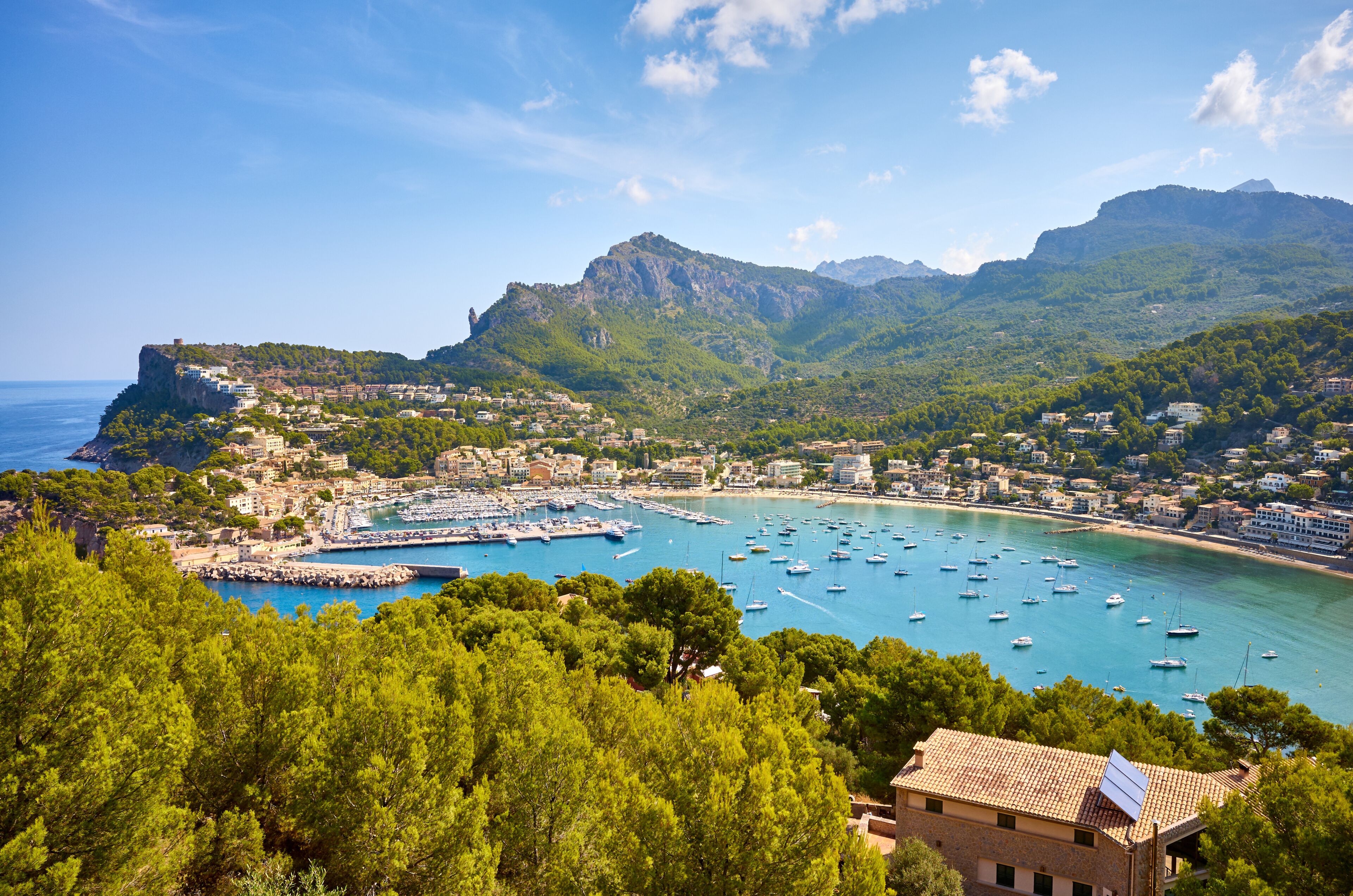 Port de Soller on a sunny day, Mallorca, Spain.