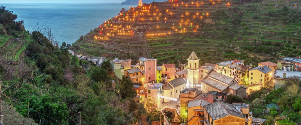 Manarola, Italy in the Cinque Terre Region during Christmas