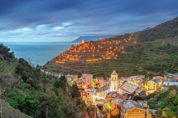 Manarola, Italy in the Cinque Terre Region during Christmas