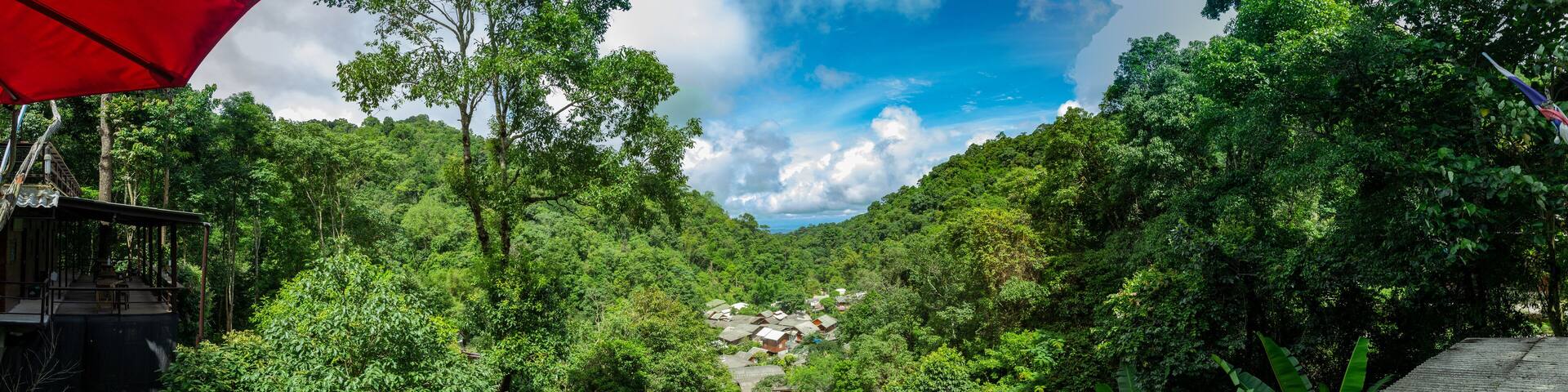 Panorama view From "Chom Nok Chom Mai Coffee" Mae Kampong village, Tambon Huai Kaeo, Amphoe Mae On, Chiang Mai , Thailand.