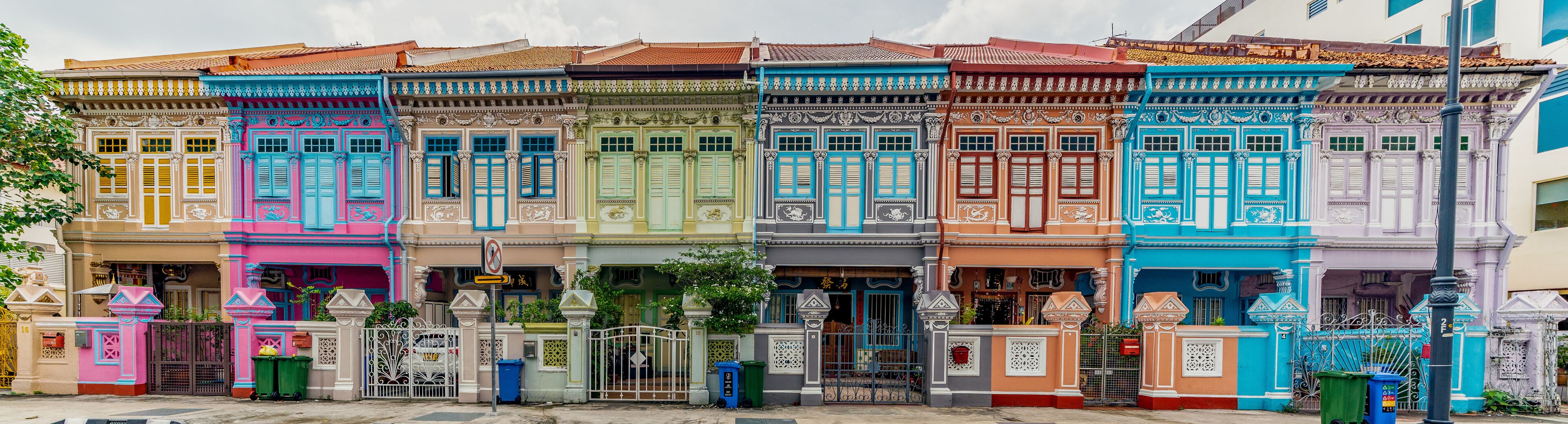Wide panorama image of Colorful Peranakan House at Katong, Singapore