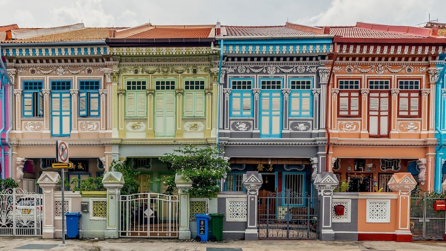 Wide panorama image of Colorful Peranakan House at Katong, Singapore