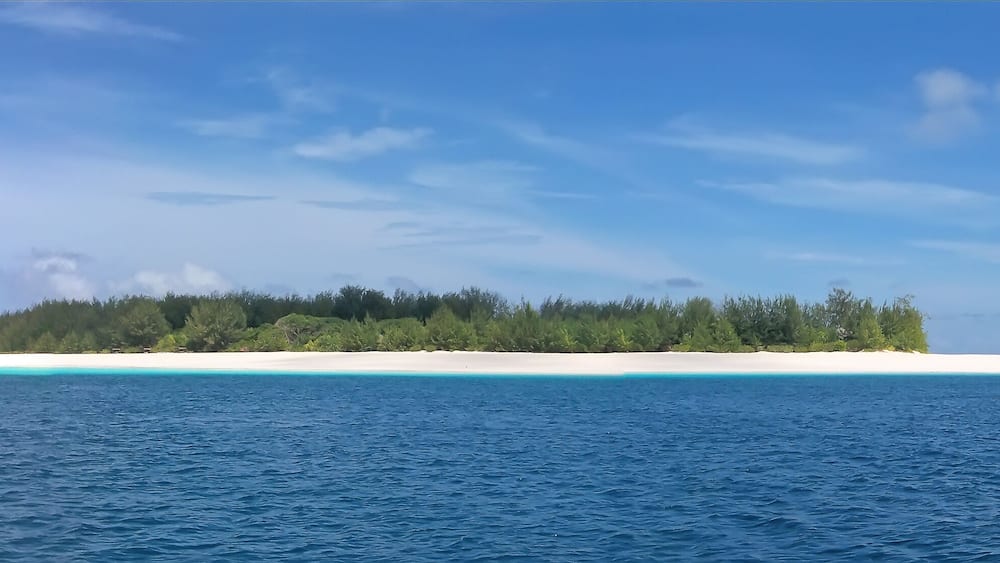 blue see and white sand of the mnemba atoll, zanzibar, tanzania,