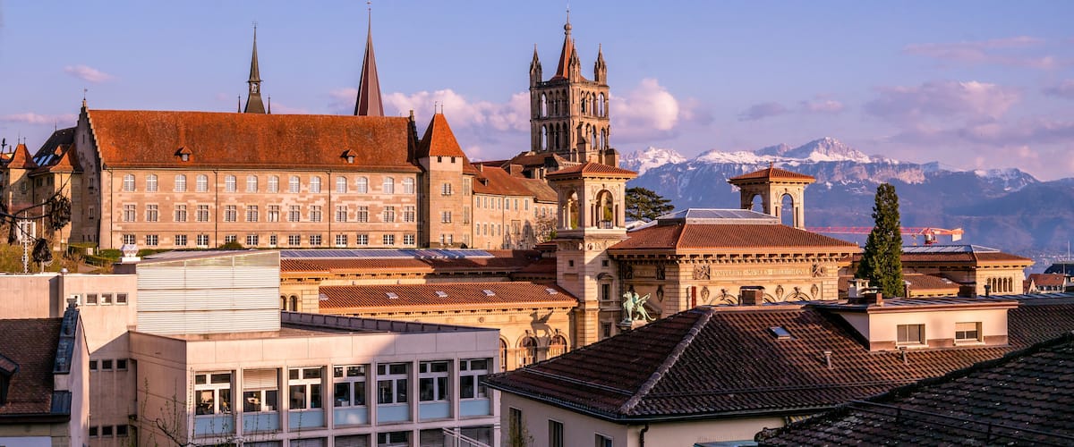 City of Lausanne. Cityscape image of downtown Lausanne, Switzerland in sunset.