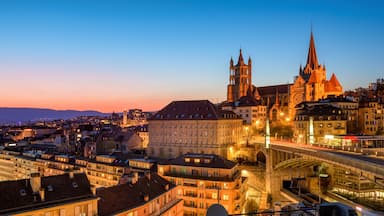 Panoramic view of Lausanne city, Switzerland, on sunset