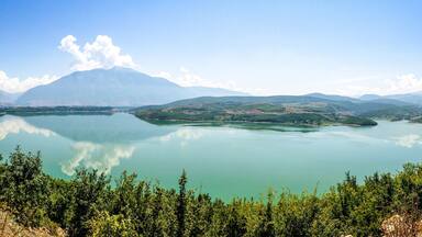 Lake Fierza near city Kukes in Albania in summer with mountains in background