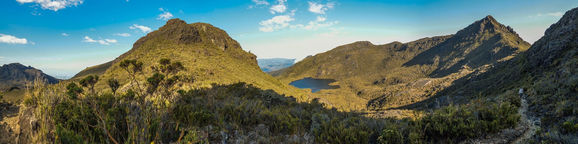 Panoramic view of the Chirripó peak and San Juan lake in the Chirripó National Park in Costa Rica