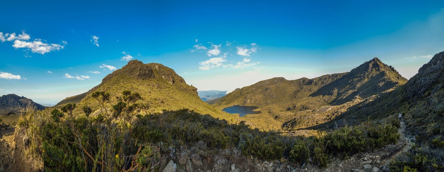 Panoramic view of the Chirripó peak and San Juan lake in the Chirripó National Park in Costa Rica