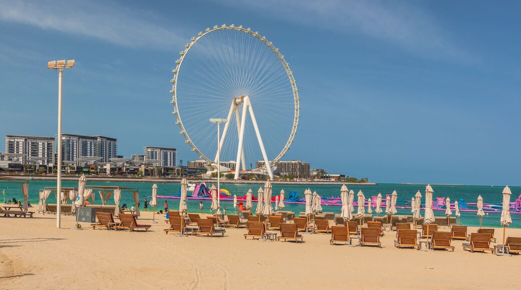 Beach in Dubai with a view of the Ferris wheel