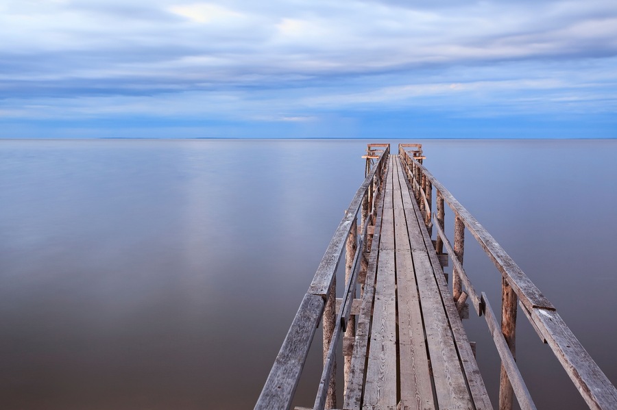 Wooden pier on Lake Winnipeg. Matlock, Manitoba, Canada.