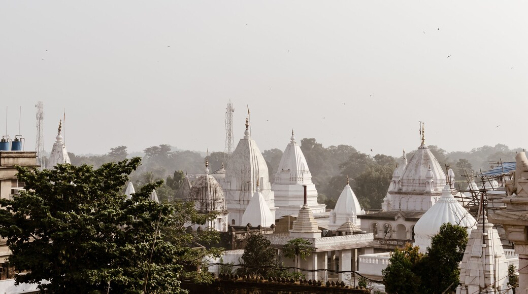 Top view of Shikharji Temple, the holiest of all Jain Teerths and one of the most visited Jain pilgrimage places in Parasnath Hills, Giridih district of Indian state of Jharkhand, India.