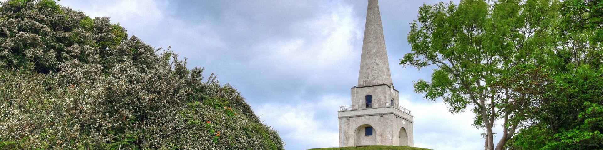 The view of the Killiney Hill Obelisk in Dublin, Ireland.