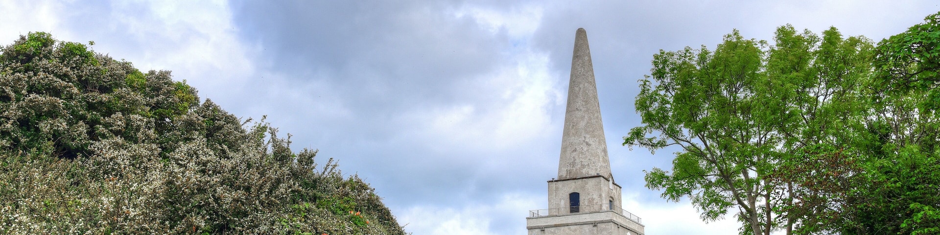 The view of the Killiney Hill Obelisk in Dublin, Ireland.