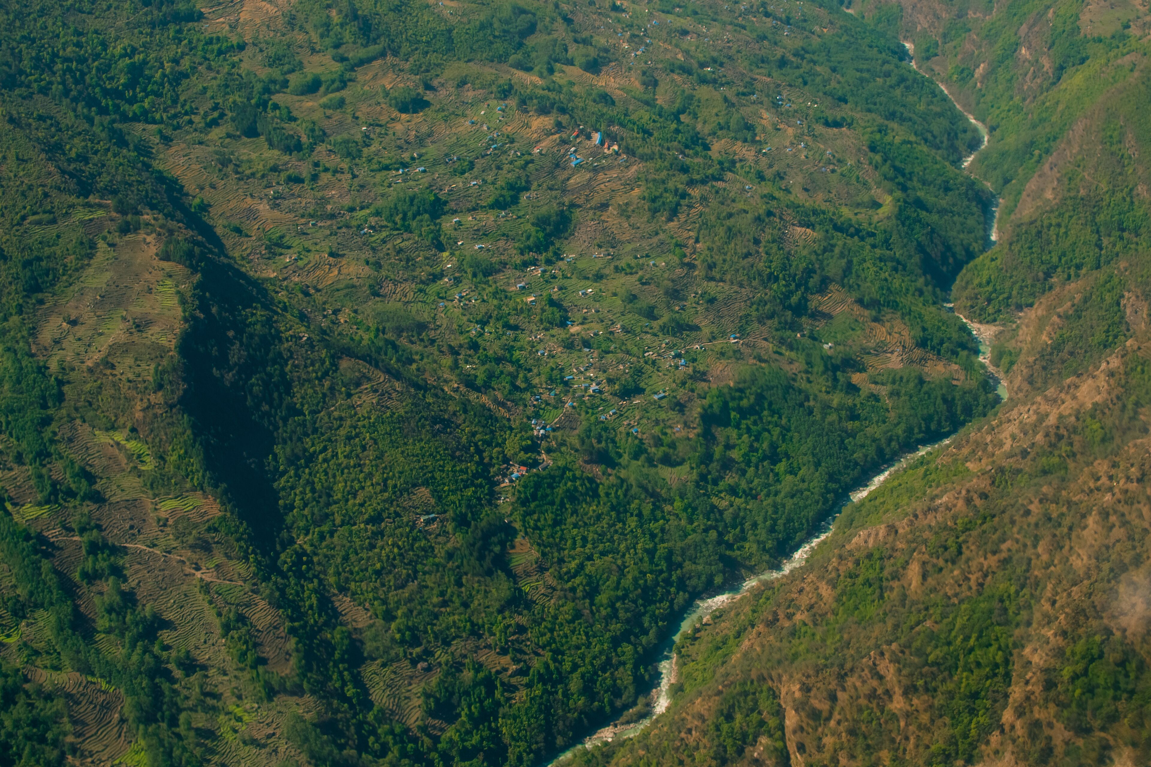 Aerial view of Bhedetar hill station in Dhankuta, Nepal.