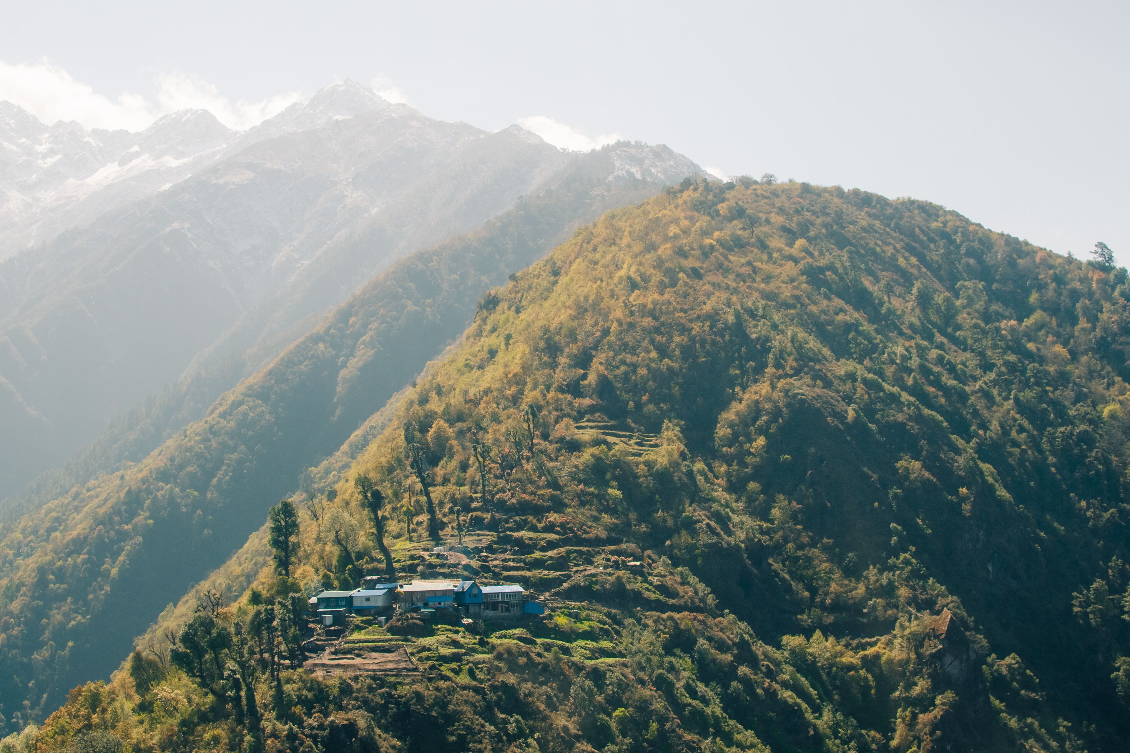 Aerial view of Bhedetar hill station in Dhankuta, Nepal.