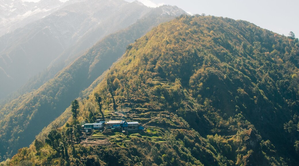 Aerial view of Bhedetar hill station in Dhankuta, Nepal.