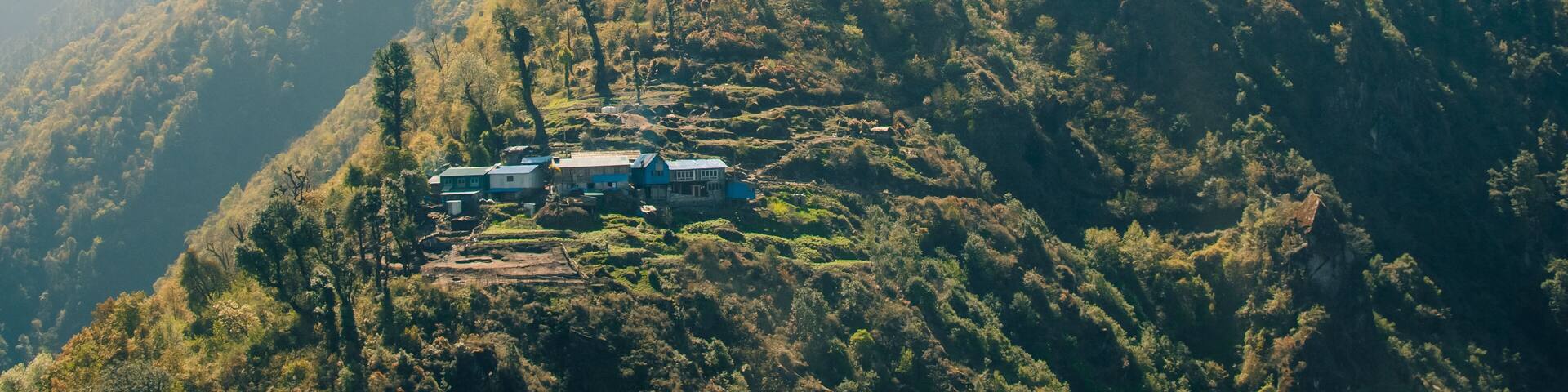 Aerial view of Bhedetar hill station in Dhankuta, Nepal.