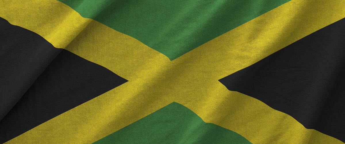 A flag with diagonal stripes of green, yellow, and black.