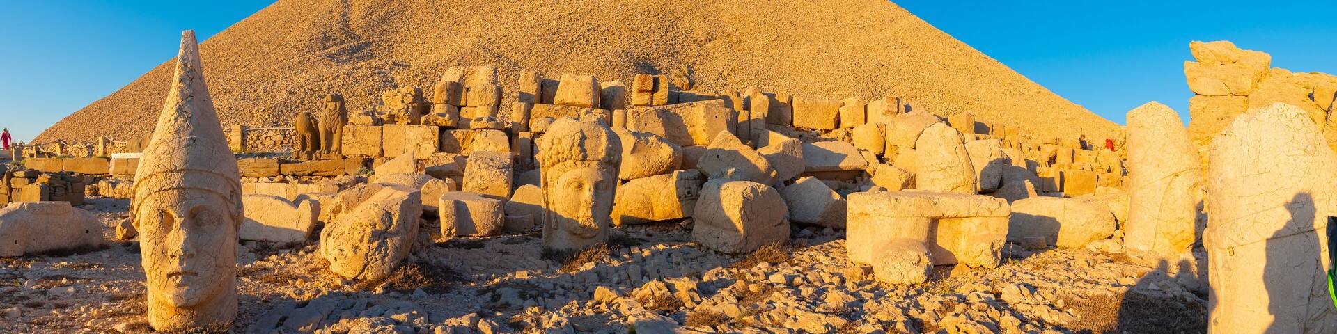 Panoramic view of Mount Nemrut at sunset.