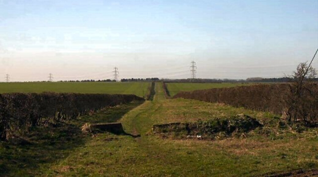 Byway to Wilbraham There are a number of byways in the area between the A14 and A11 roads, all restricted to motor vehicles. They are wide avenues, or 'rides', with well-trimmed hedges on either side. Note the stone blocks at the start of this ride, preventing vehicular access.