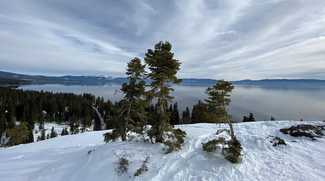 Short and easy snowshoe trip up to the top for a beautiful view of #LakeTahoe #California #nature #snow #lake