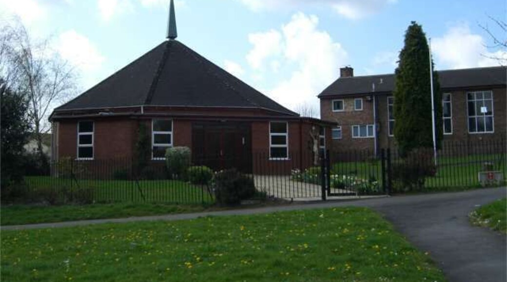 St John the Evangelist, Broad Meadow A rather small Catholic Church of unusual shape with, to the right, the much larger Parish Hall.