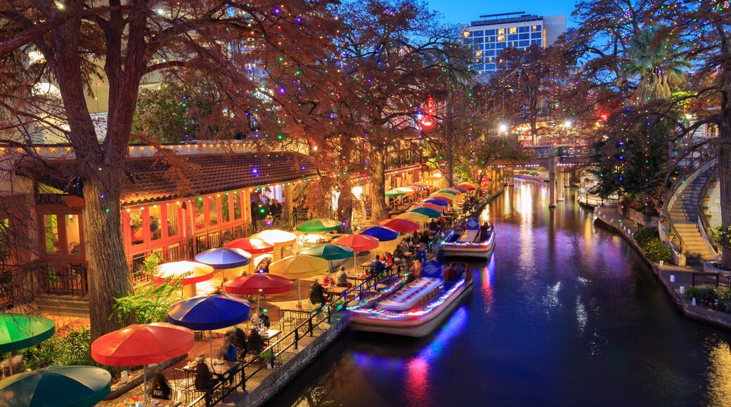 River Walk in San Antonio Texas in colorful Christmas light