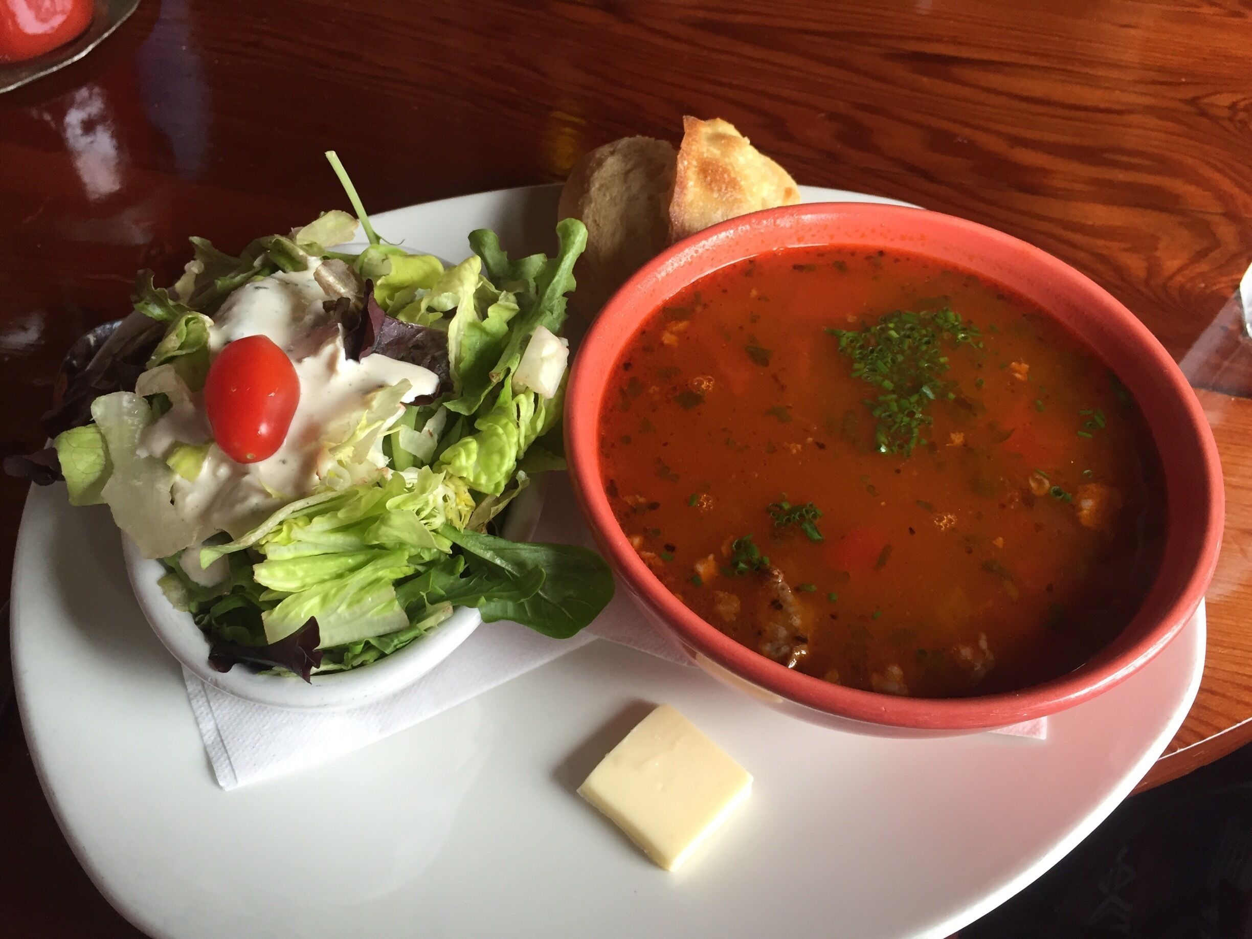 Located just around one of the many curves on highway 1, the restaurant Nepenthe sits high upon a cliff looking out over the coast. The food is expensive but good, and the view certainly makes it worth it.