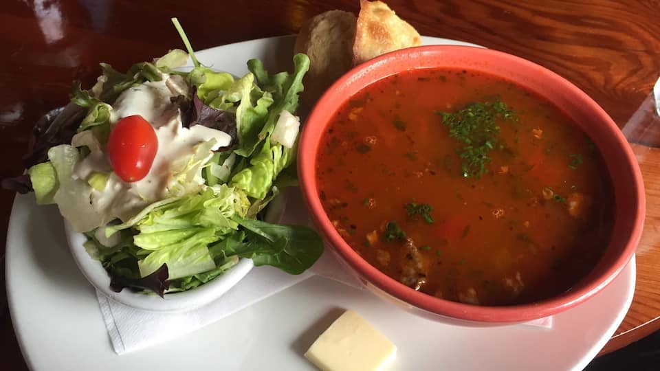 Located just around one of the many curves on highway 1, the restaurant Nepenthe sits high upon a cliff looking out over the coast. The food is expensive but good, and the view certainly makes it worth it.