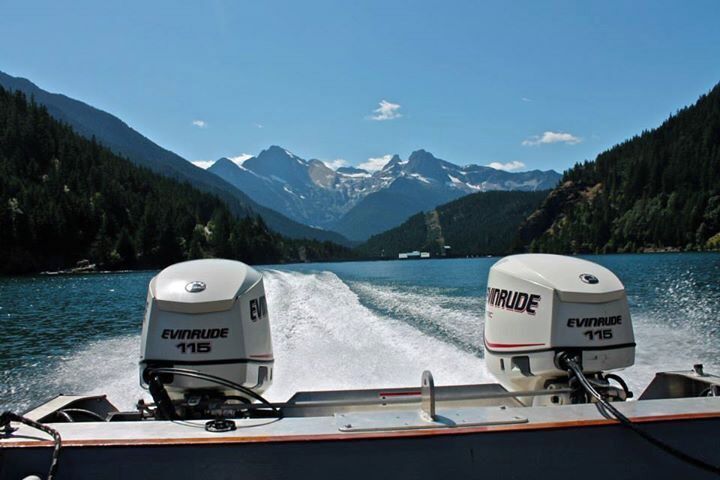 To get across the lake from the top of the dam, you call the resort on a phone and they come pick you up in a speedboat!