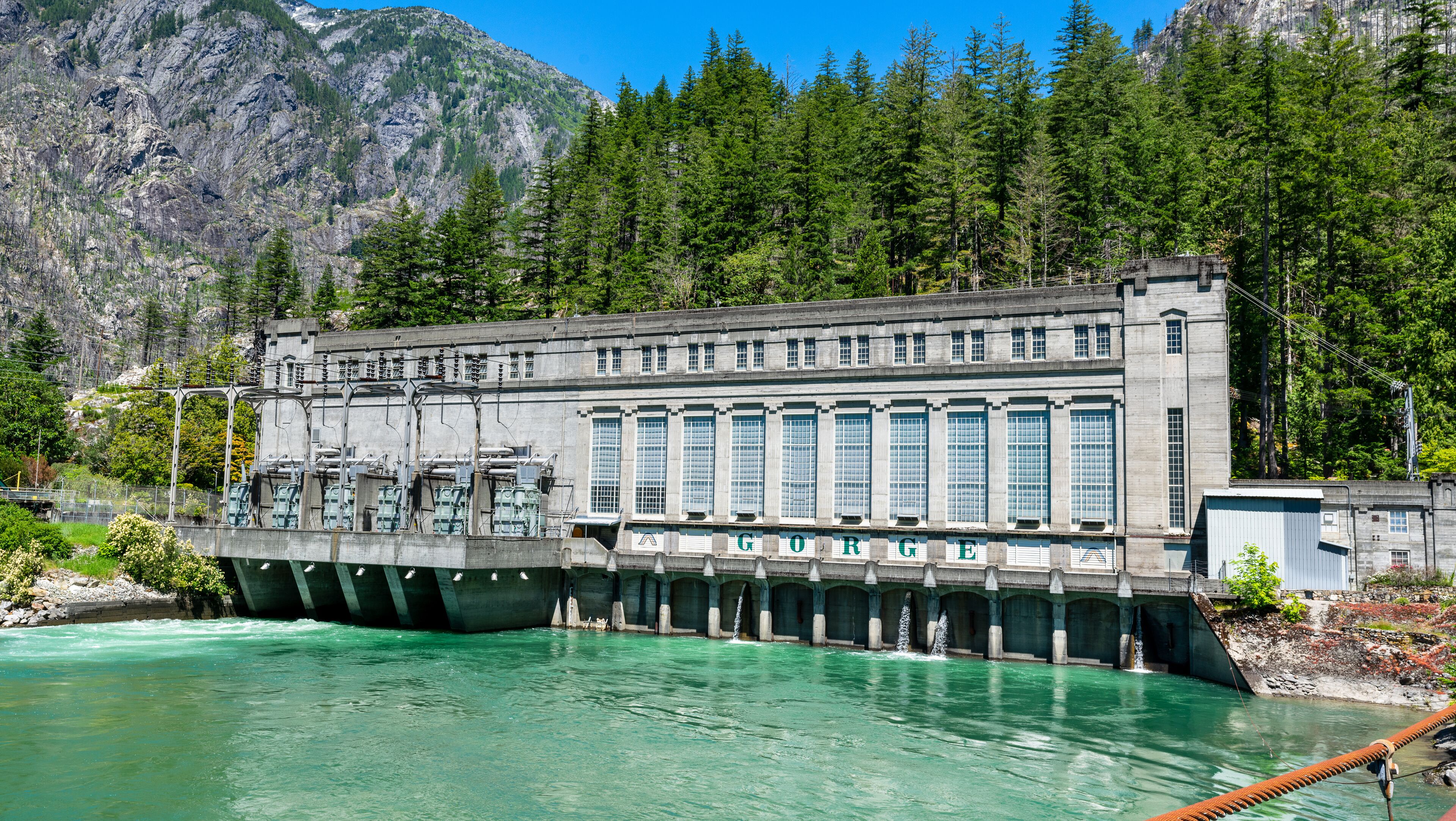 Gorge hydroelectric power plant along the Skagit River Newhalem Washington