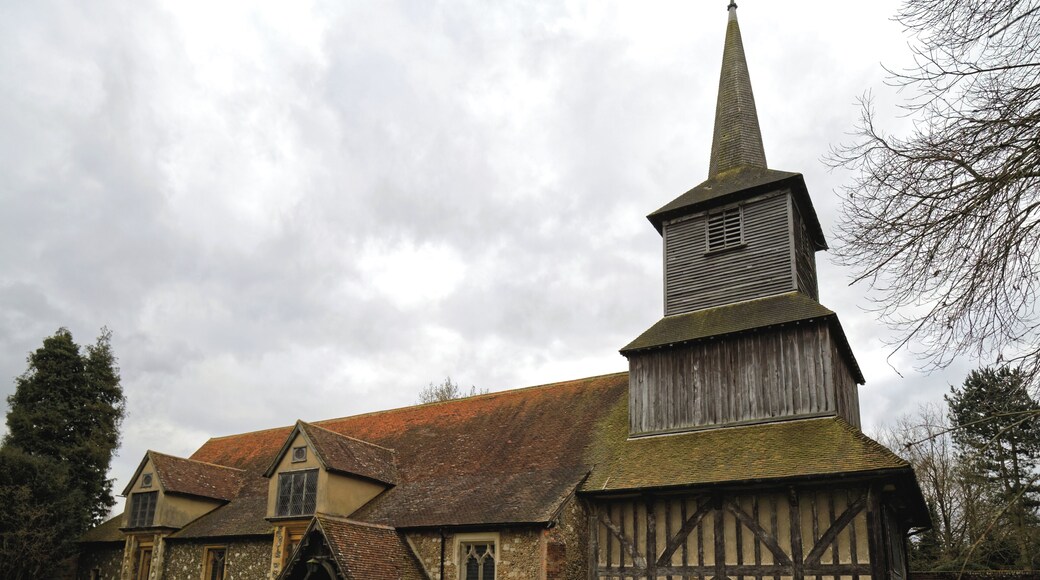 From the north-west of the churchyard looking towards the 12th-century Grade I listed parish church of St Laurence, previously a priory church, at Blackmore, Essex, England. Camera: Canon EOS 6D with Canon EF 24-105mm F4L IS USM lens. Software: large RAW file lens-corrected, optimized and downsized with DxO OpticsPro 10 Elite, Viewpoint 2, and Adobe Photoshop CS2.