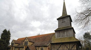 From the north-west of the churchyard looking towards the 12th-century Grade I listed parish church of St Laurence, previously a priory church, at Blackmore, Essex, England. Camera: Canon EOS 6D with Canon EF 24-105mm F4L IS USM lens. Software: large RAW file lens-corrected, optimized and downsized with DxO OpticsPro 10 Elite, Viewpoint 2, and Adobe Photoshop CS2.